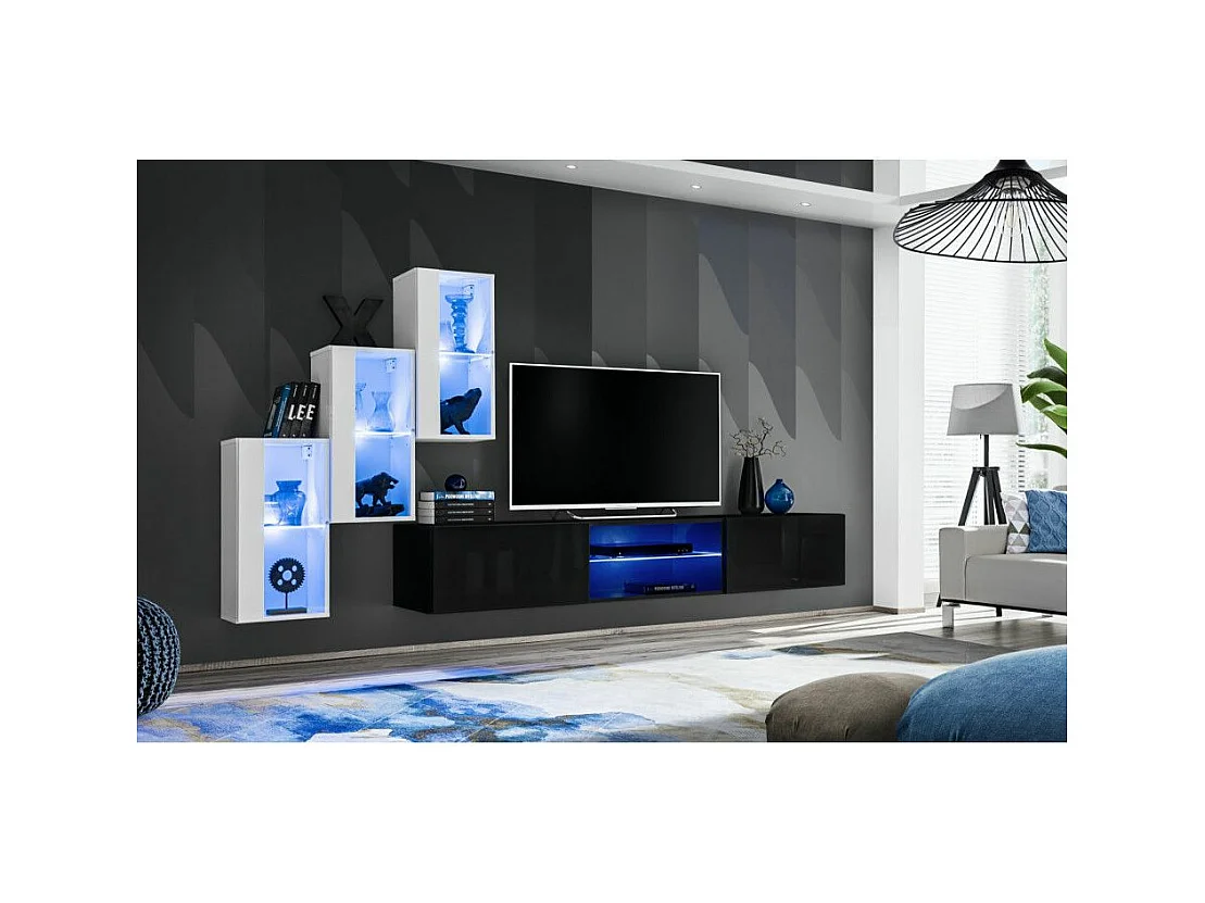 Ensemble Meuble TV "Switch XXII" 210cm Blanc & Noir