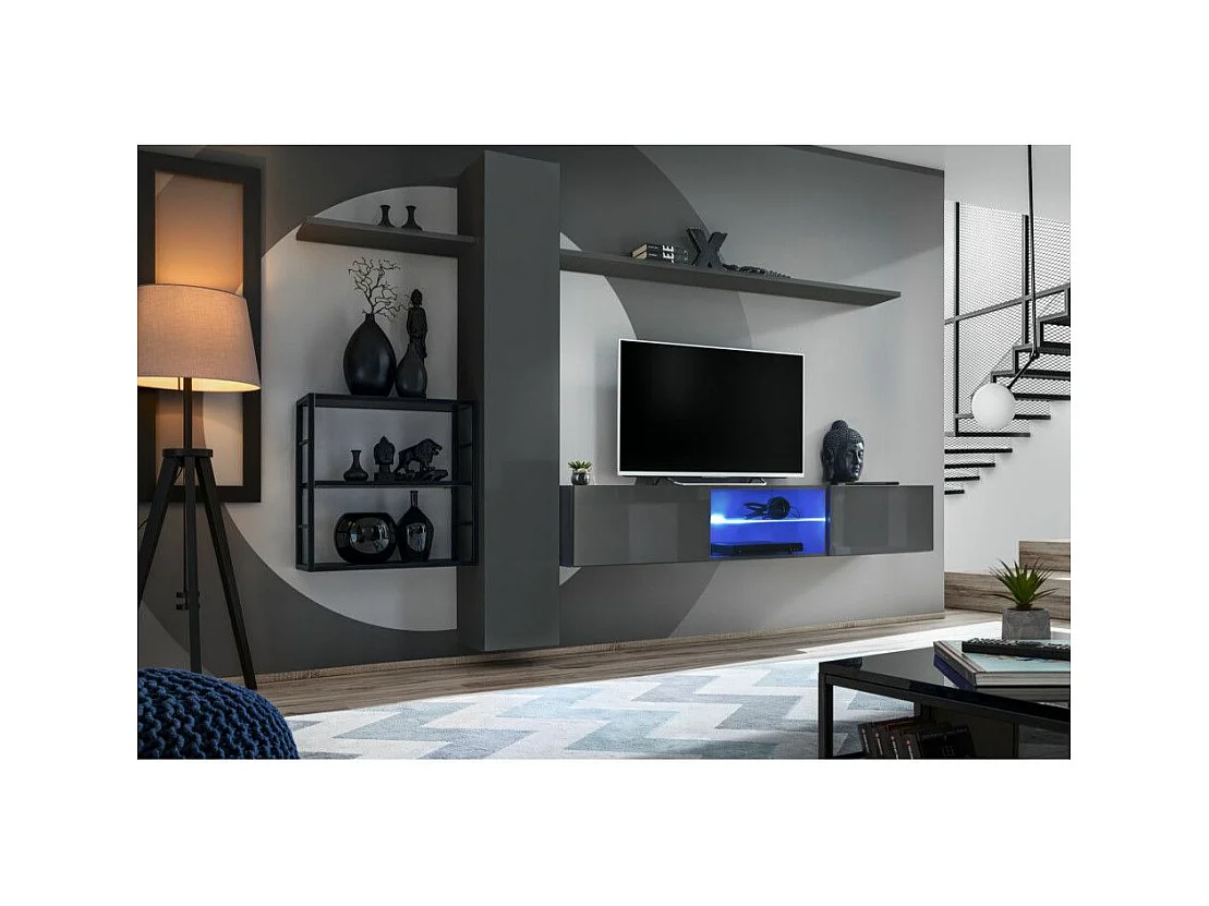 Ensemble Meuble TV "Switch V" 270cm Gris & Noir
