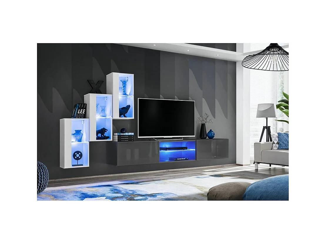 Ensemble Meuble TV "Switch XXII" 210cm Blanc & Gris