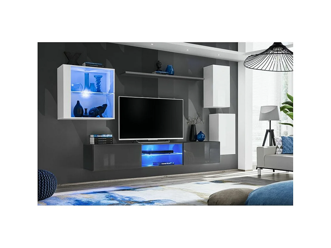 Ensemble Meuble TV "Switch XXIII" 250cm Blanc & Gris