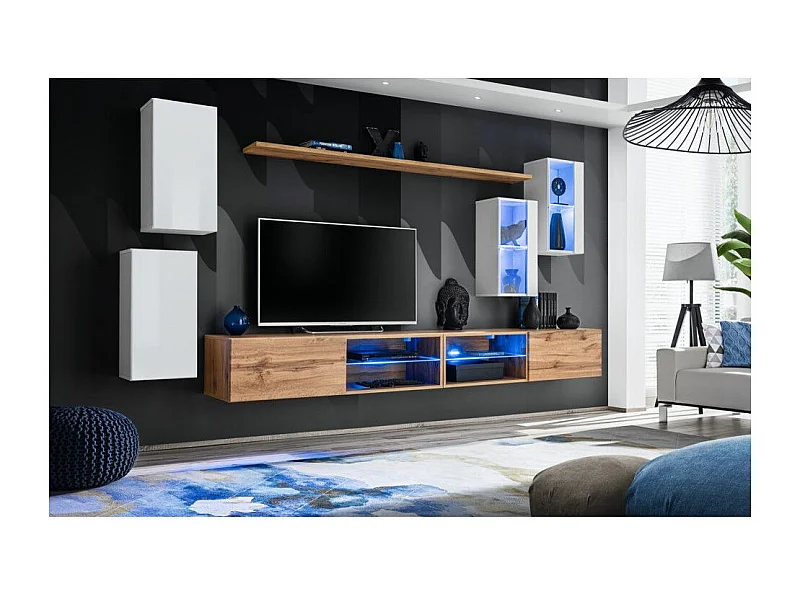 Ensemble Meuble TV "Switch XXV" 280cm Blanc & Naturel