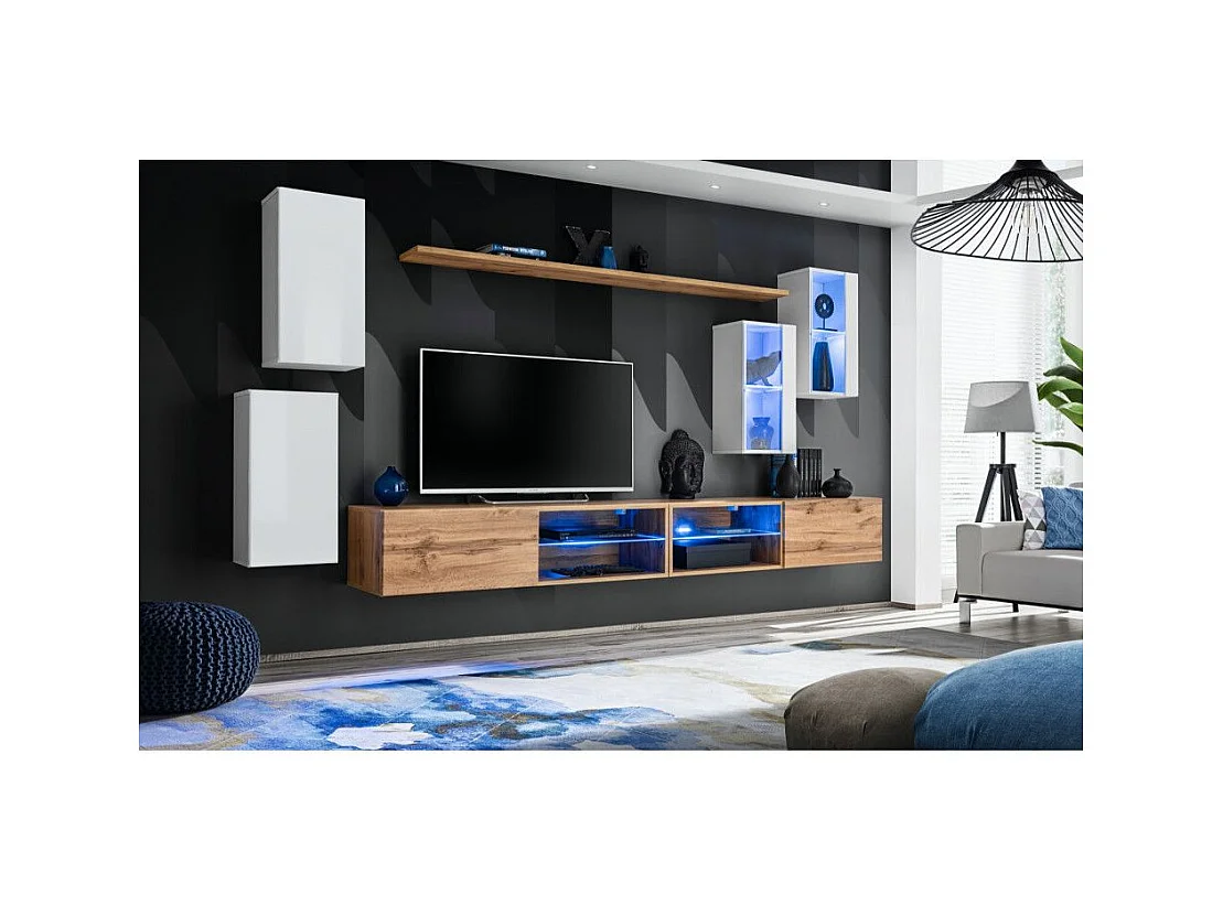Ensemble Meuble TV "Switch XXV" 280cm Blanc & Naturel