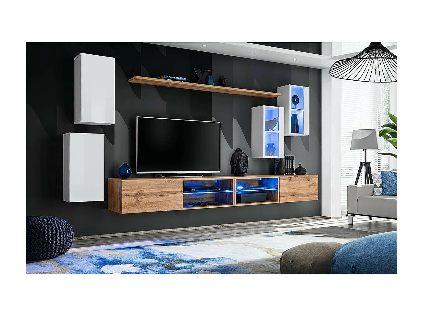 Ensemble Meuble TV "Switch XXV" 280cm Blanc & Naturel