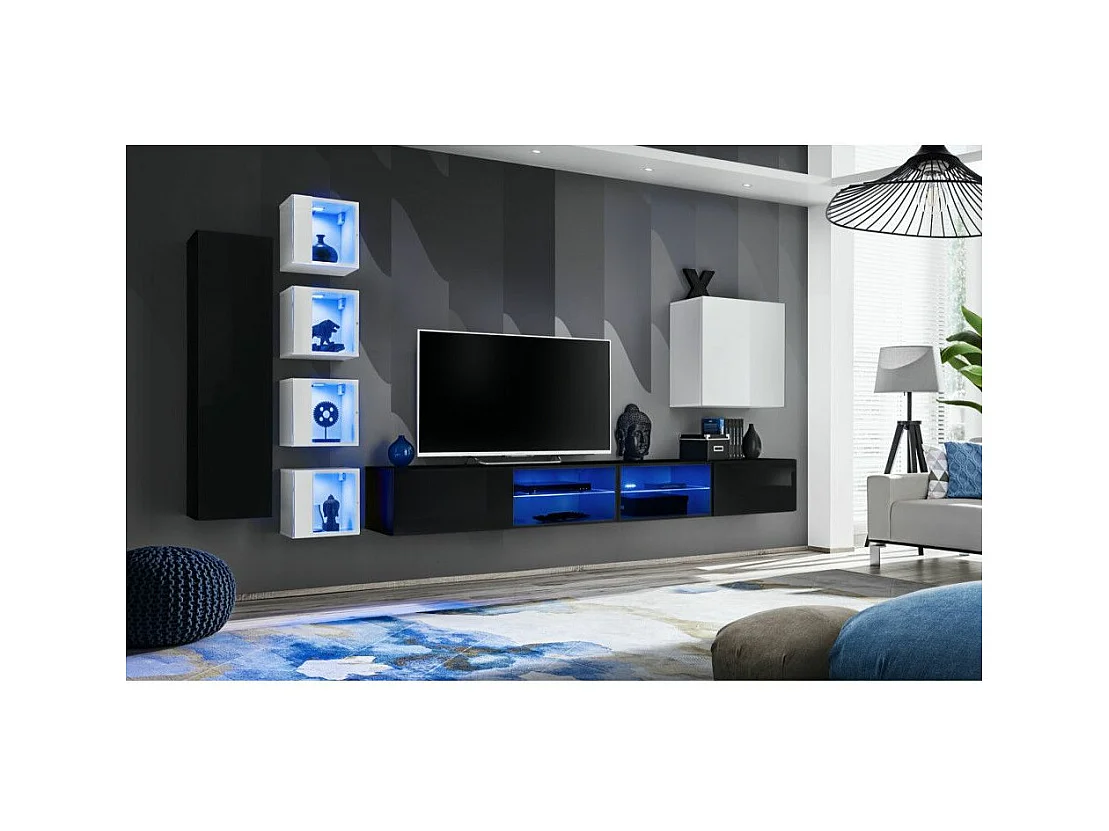 Ensemble Meuble TV "Switch XXVI" 320cm Noir & Blanc