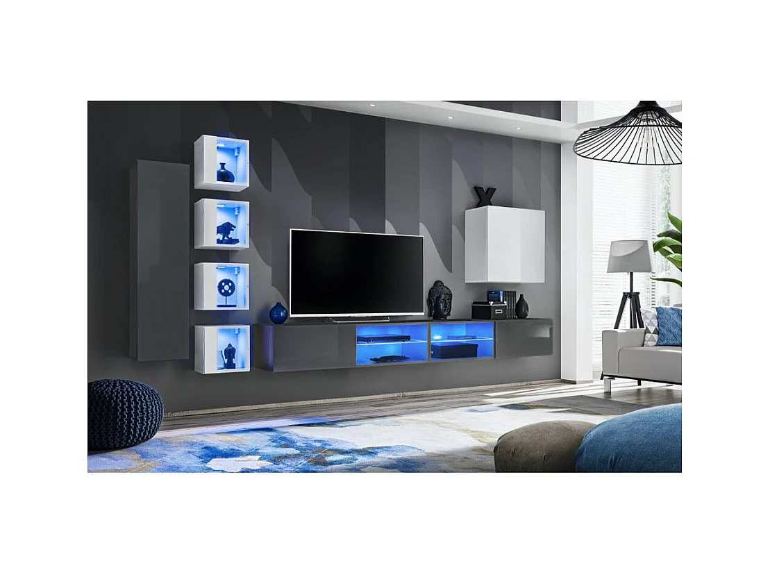 Ensemble Meuble TV "Switch XXVI" 320cm Gris & Blanc