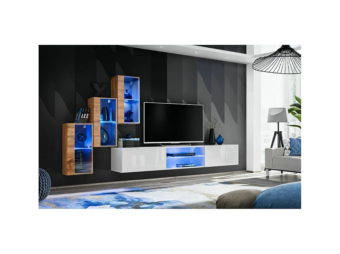 Ensemble Meuble TV "Switch XXII" 210cm Naturel & Blanc