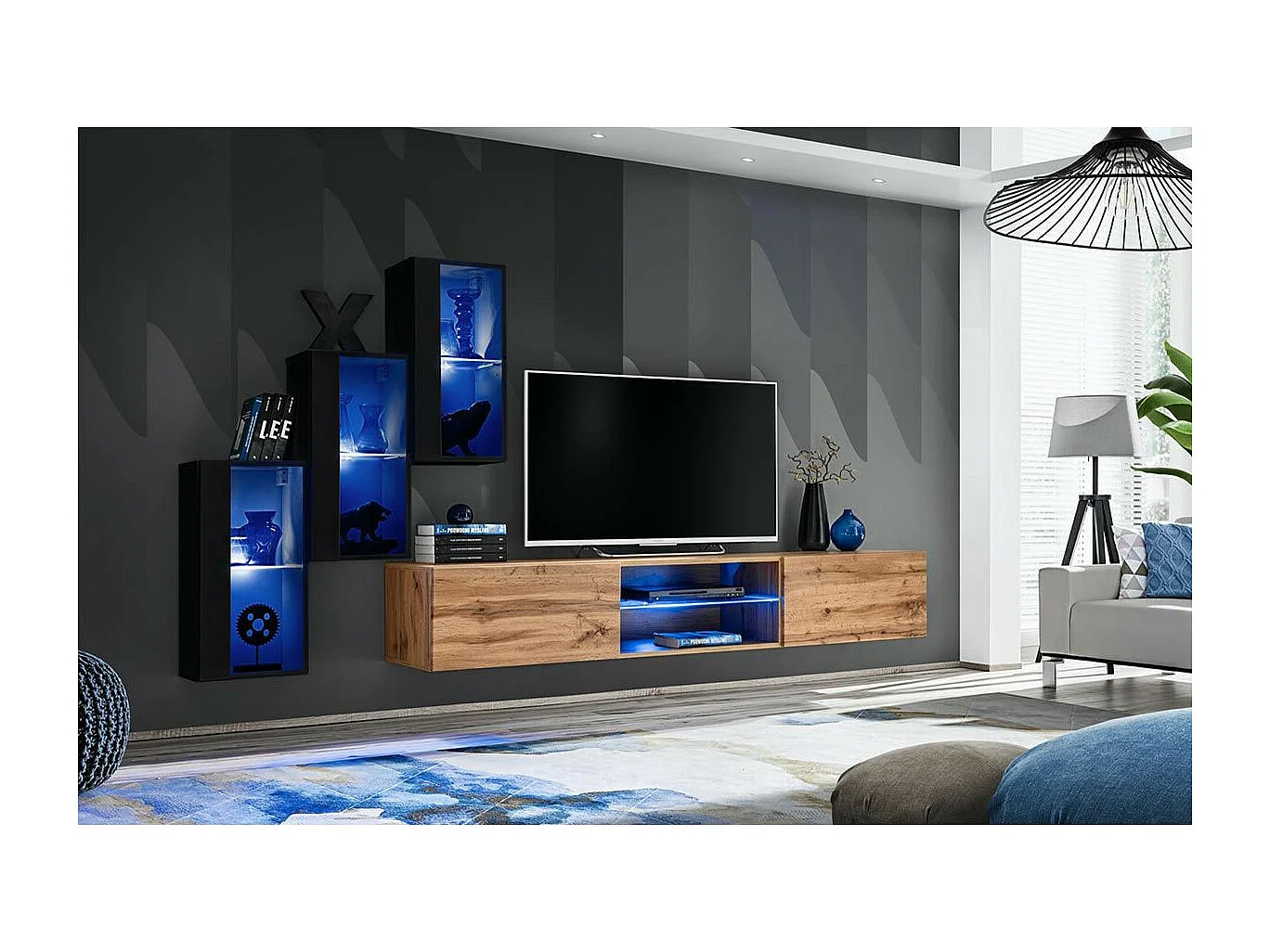 Ensemble Meuble TV "Switch XXII" 210cm Noir & Naturel