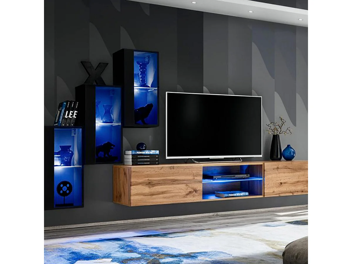 Ensemble Meuble TV "Switch XXII" 210cm Noir & Naturel