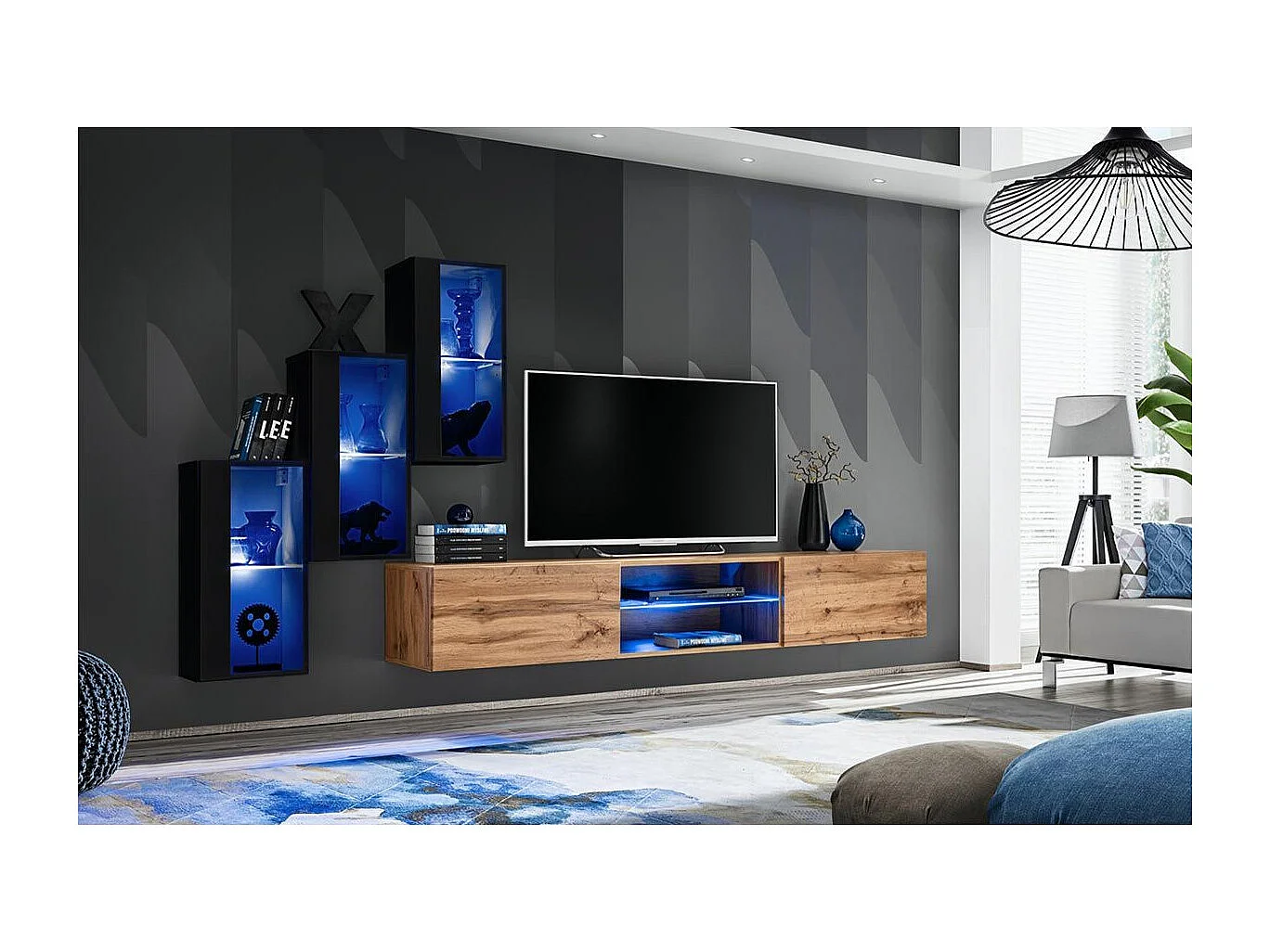 Ensemble Meuble TV "Switch XXII" 210cm Noir & Naturel
