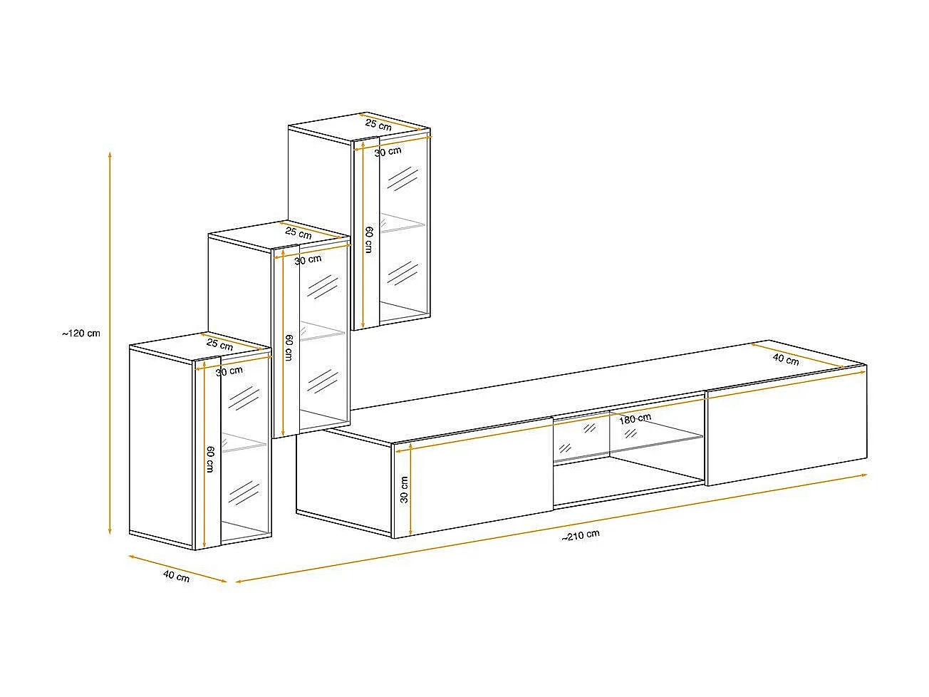 Ensemble Meuble TV "Switch XXII" 210cm Noir & Naturel