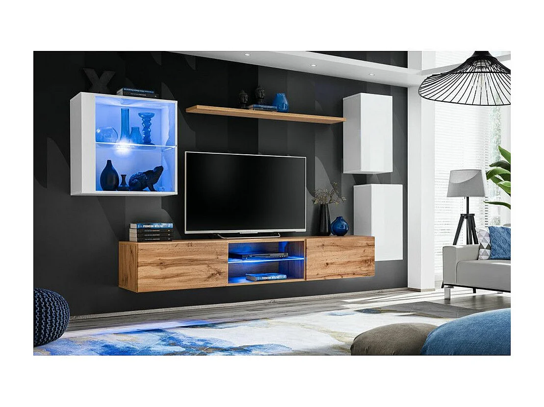 Ensemble Meuble TV "Switch XXIII" 250cm Blanc & Naturel