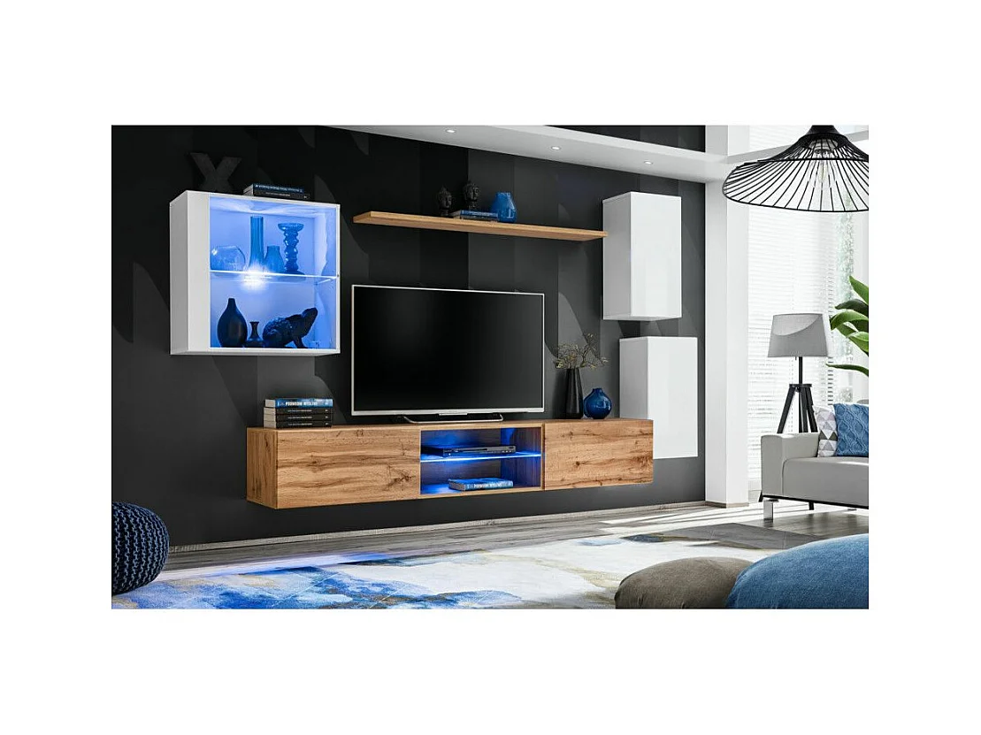 Ensemble Meuble TV "Switch XXIII" 250cm Blanc & Naturel