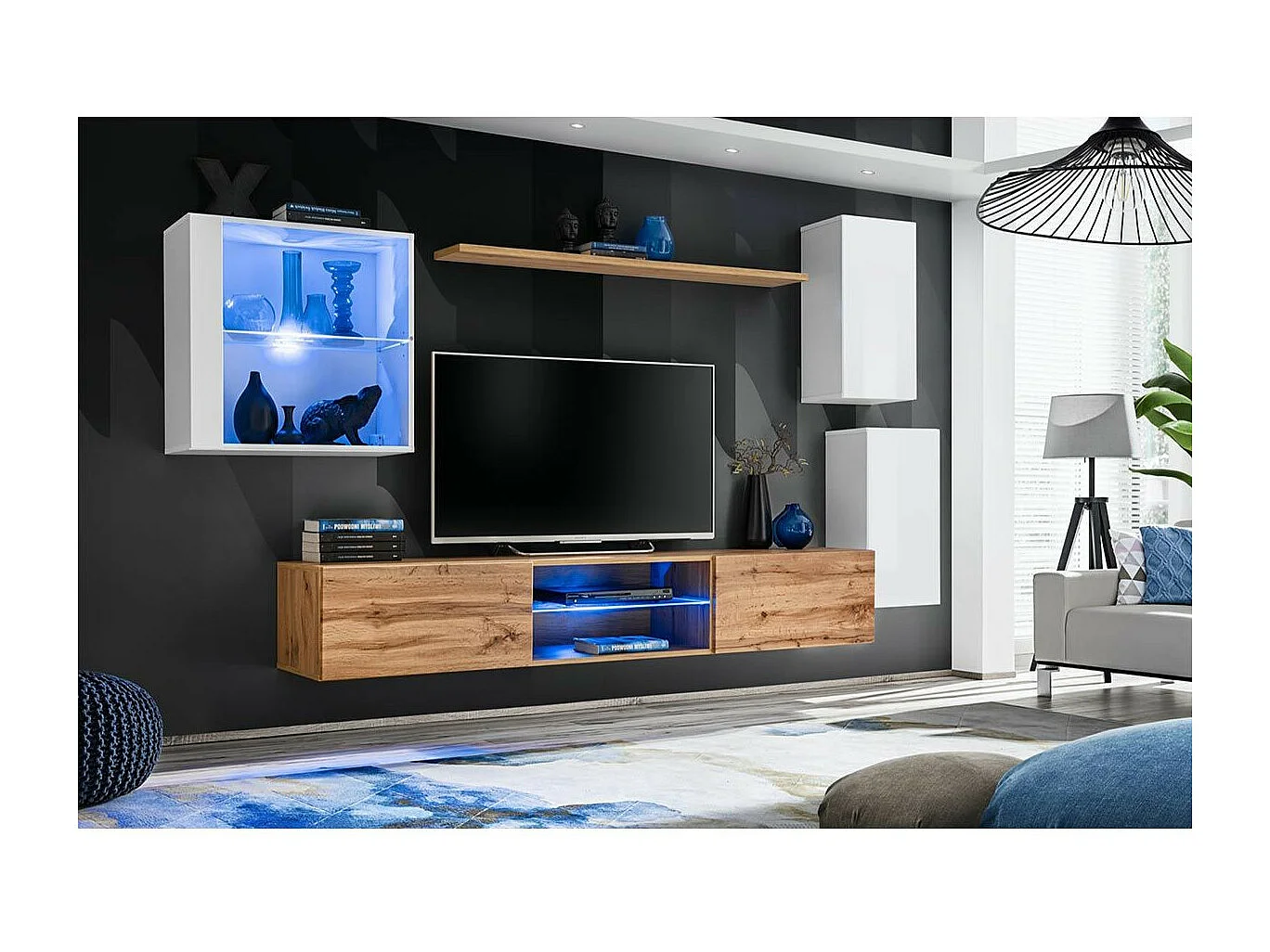 Ensemble Meuble TV "Switch XXIII" 250cm Blanc & Naturel