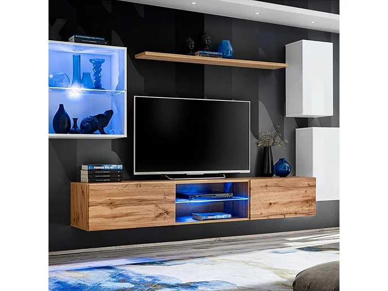 Ensemble Meuble TV "Switch XXIII" 250cm Blanc & Naturel