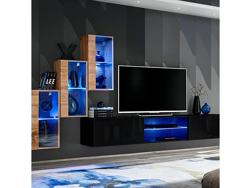 Ensemble Meuble TV "Switch XXII" 210cm Naturel & Noir