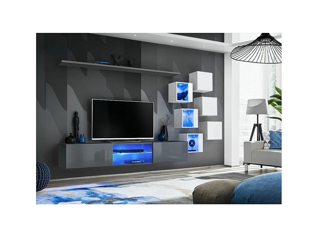 Ensemble Meuble TV "Switch XXI" 260cm Gris & Blanc