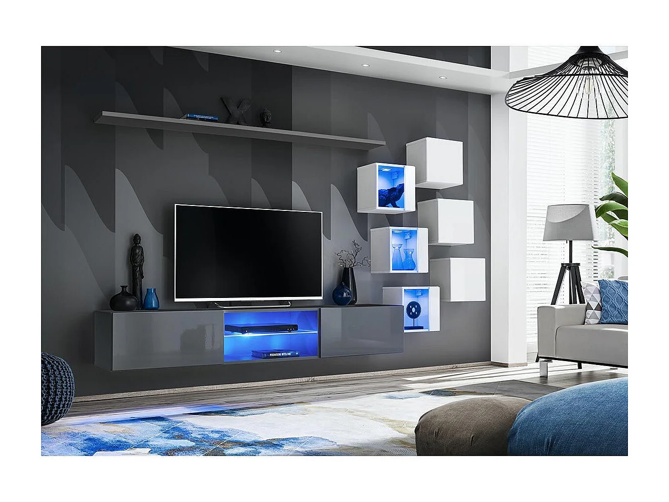 Ensemble Meuble TV "Switch XXI" 260cm Gris & Blanc