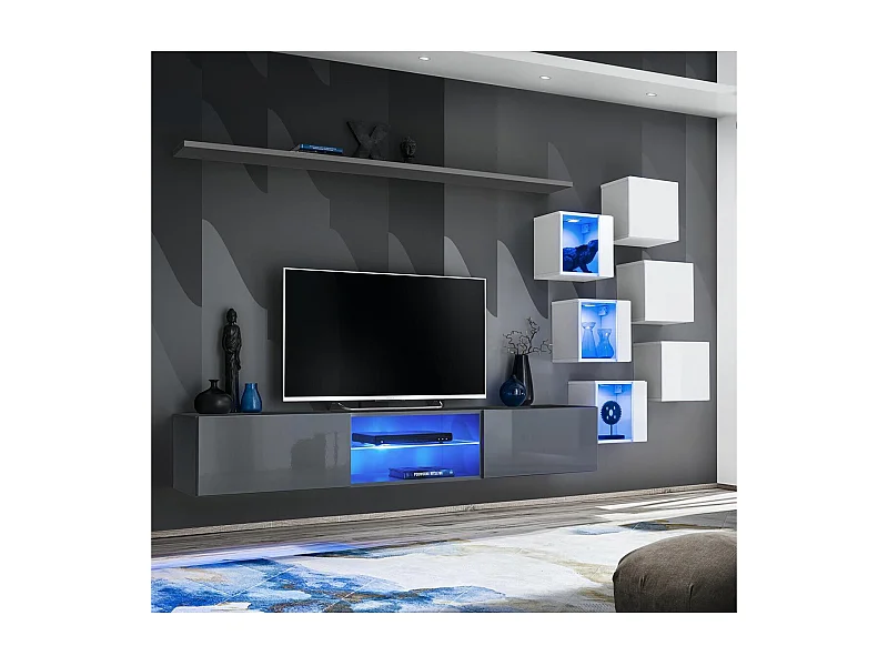 Ensemble Meuble TV "Switch XXI" 260cm Gris & Blanc