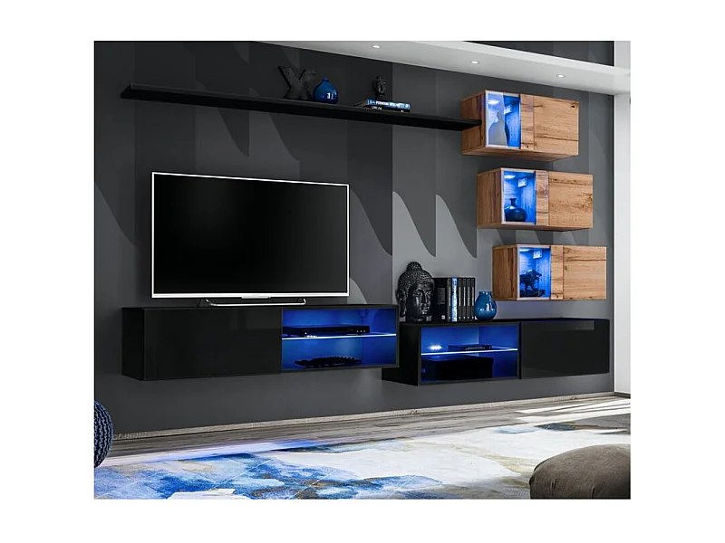 Ensemble Meuble TV "Switch XXIV" 250cm Noir & Naturel