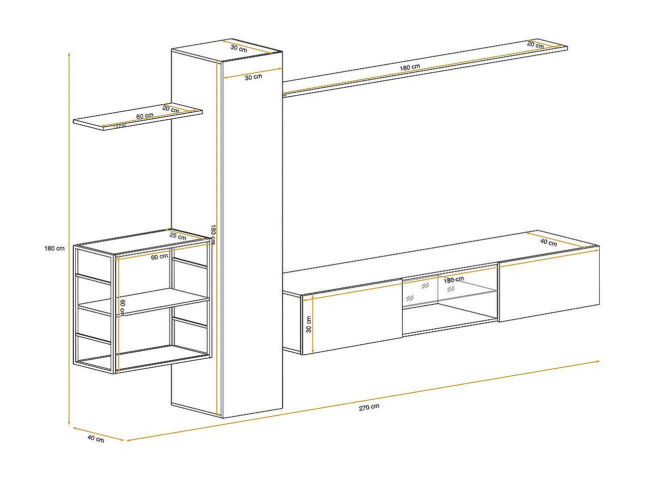 Ensemble Meuble TV "Switch V" 270cm Blanc & Noir