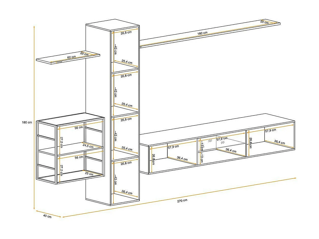Ensemble Meuble TV "Switch V" 270cm Blanc & Noir