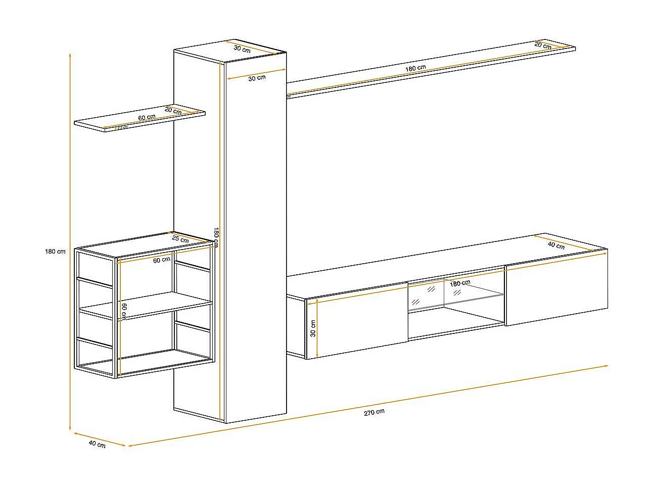Ensemble Meuble TV "Switch V" 270cm Blanc & Noir