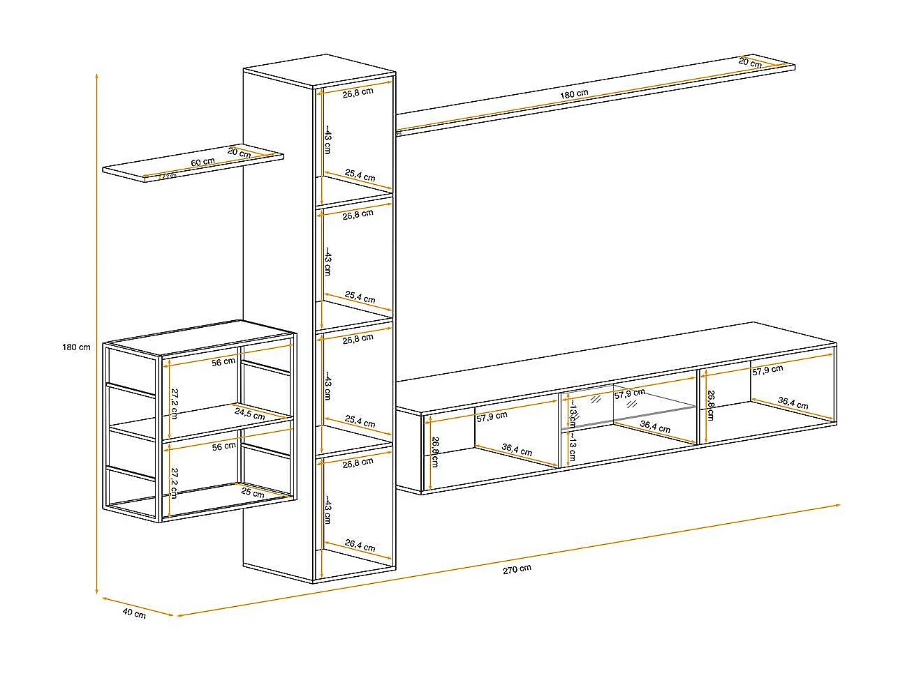 Ensemble Meuble TV "Switch V" 270cm Blanc & Noir