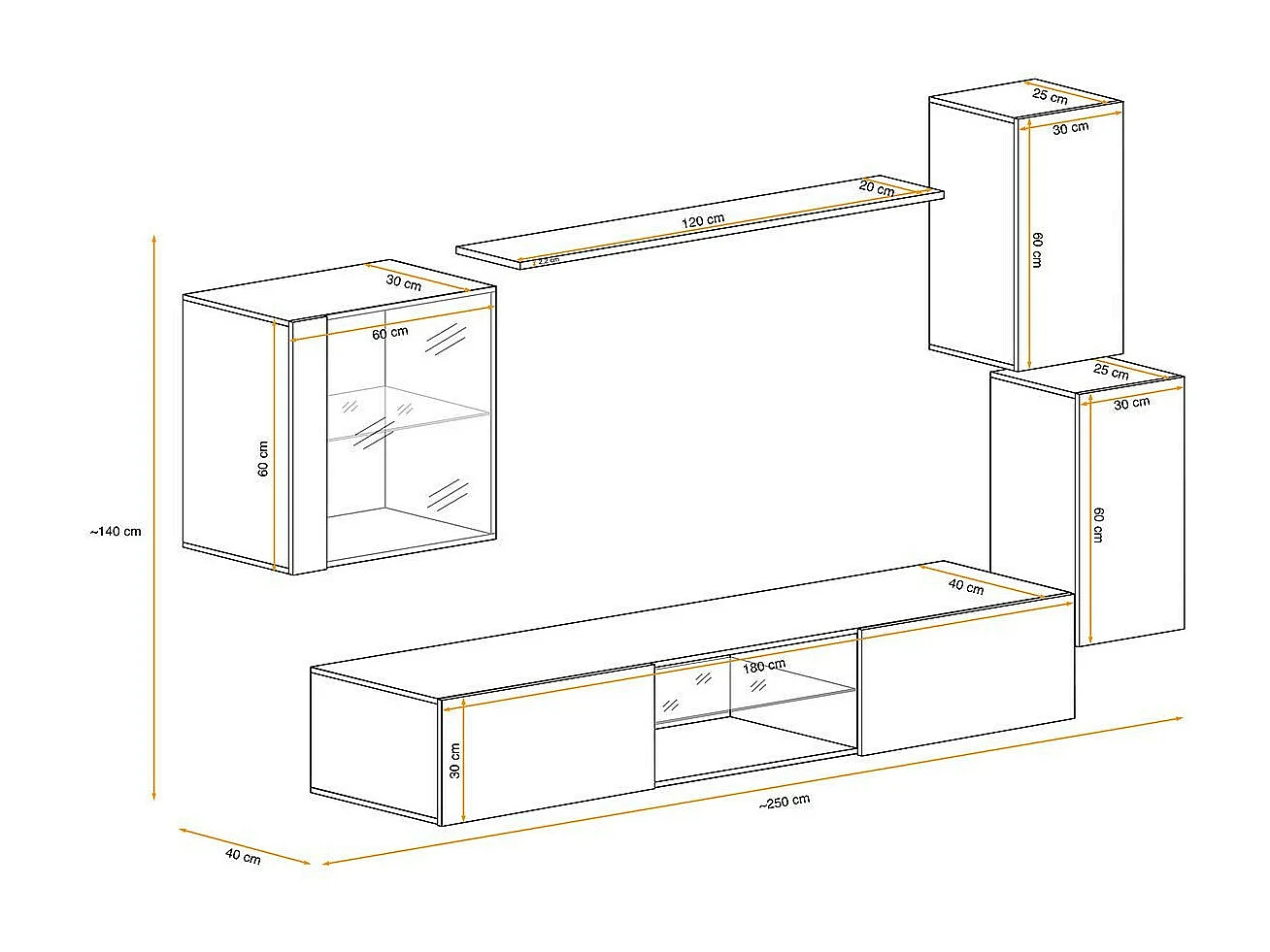 Ensemble Meuble TV "Switch XXIII" 250cm Naturel & Blanc