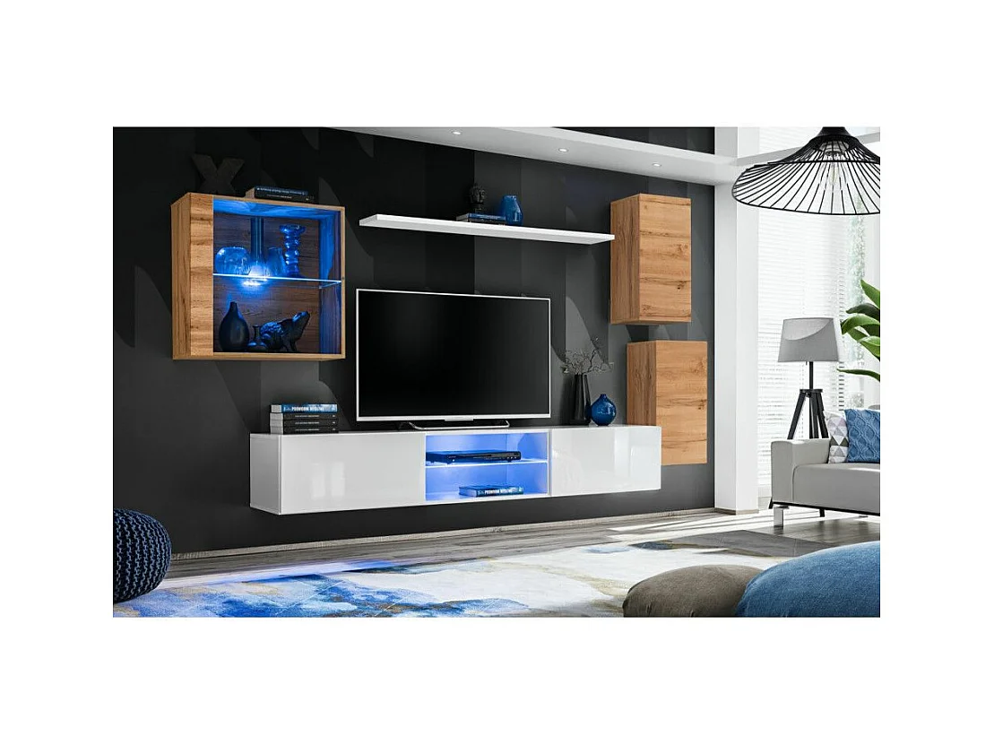 Ensemble Meuble TV "Switch XXIII" 250cm Naturel & Blanc