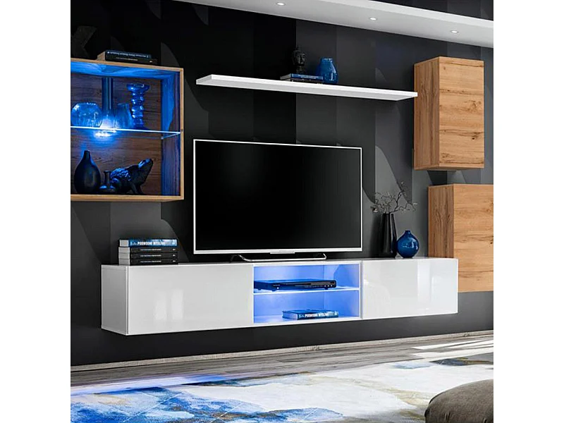 Ensemble Meuble TV "Switch XXIII" 250cm Naturel & Blanc