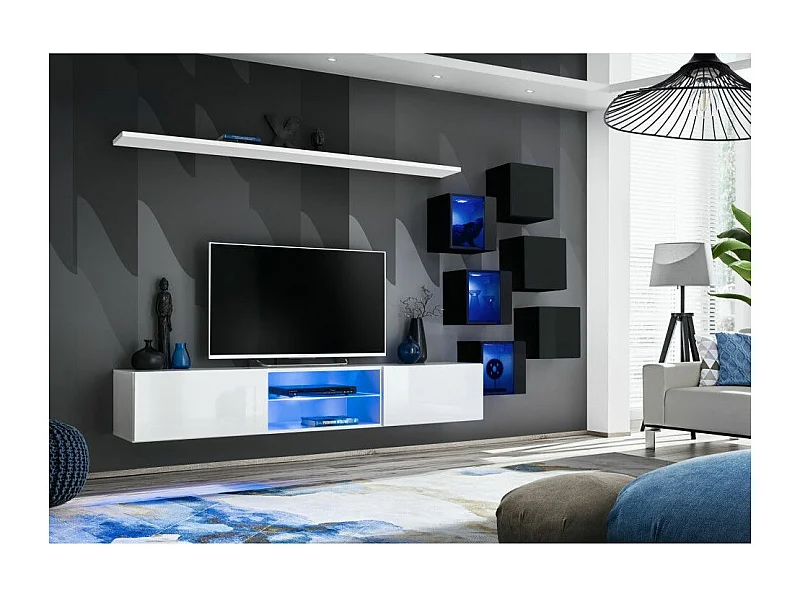Ensemble Meuble TV "Switch XXI" 260cm Blanc & Noir