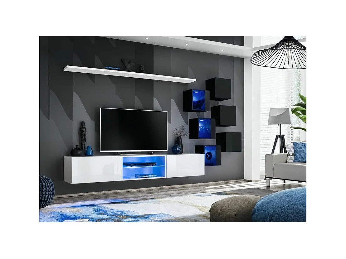 Ensemble Meuble TV "Switch XXI" 260cm Blanc & Noir