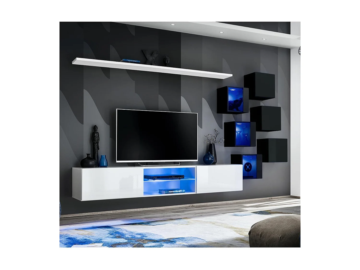 Ensemble Meuble TV "Switch XXI" 260cm Blanc & Noir
