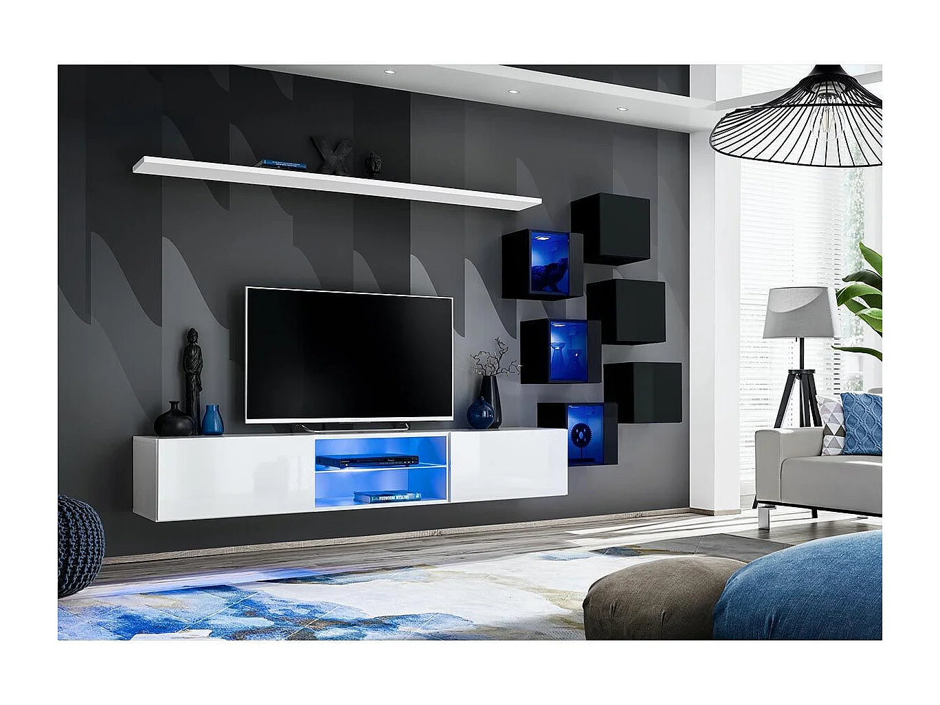 Ensemble Meuble TV "Switch XXI" 260cm Blanc & Noir
