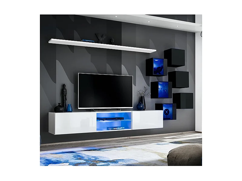 Ensemble Meuble TV "Switch XXI" 260cm Blanc & Noir