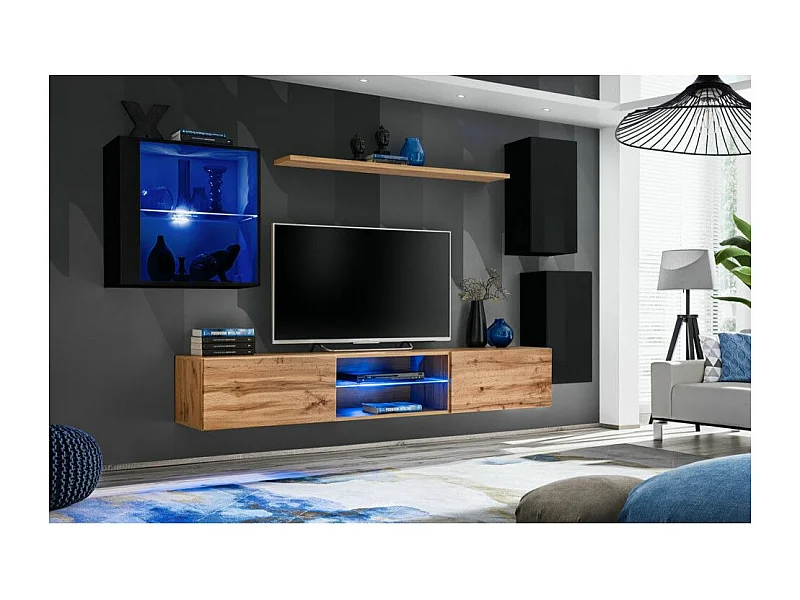 Ensemble Meuble TV "Switch XXIII" 250cm Noir & Naturel