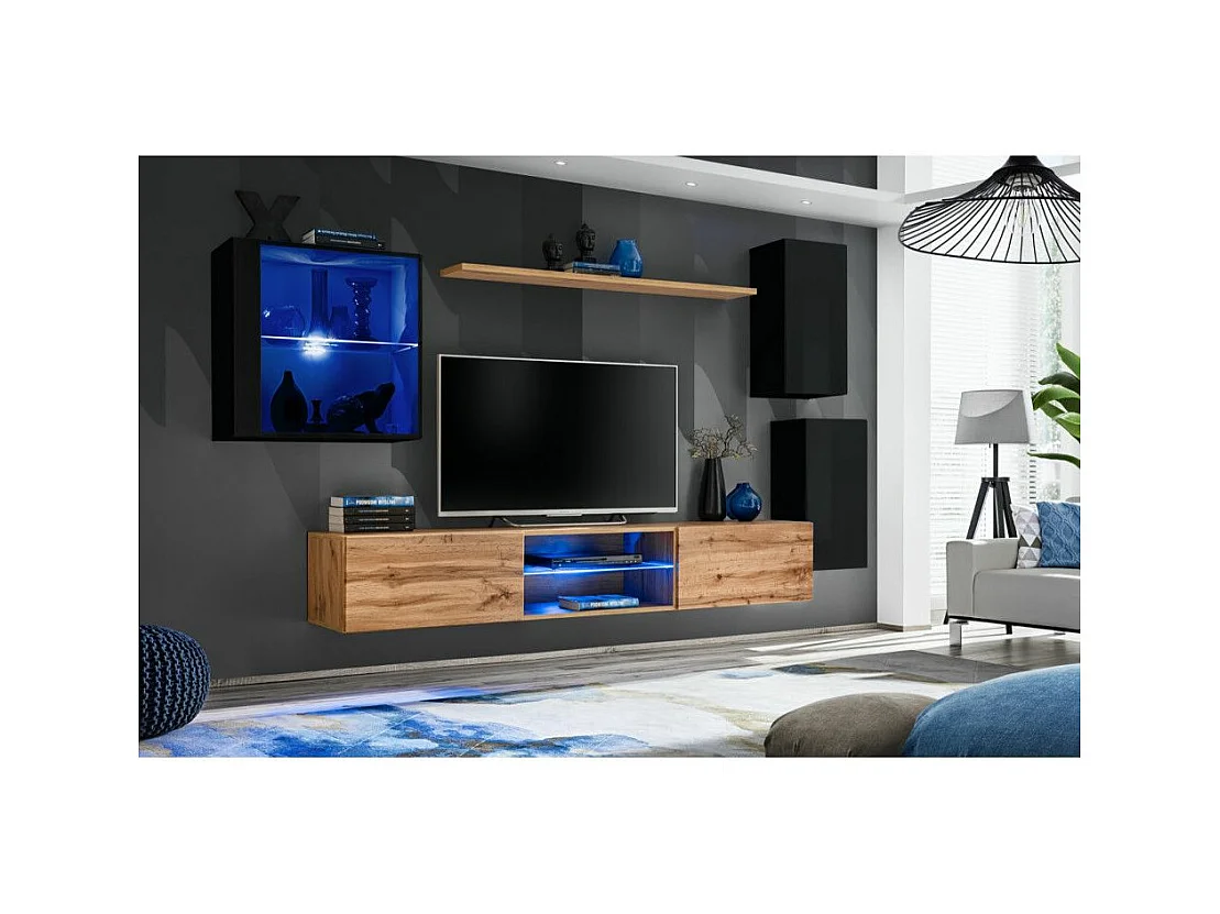 Ensemble Meuble TV "Switch XXIII" 250cm Noir & Naturel