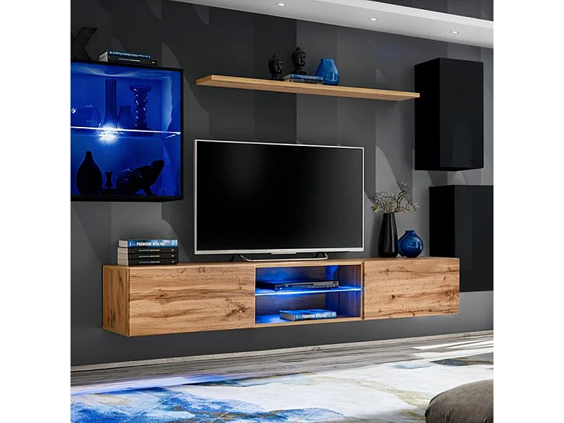 Ensemble Meuble TV "Switch XXIII" 250cm Noir & Naturel