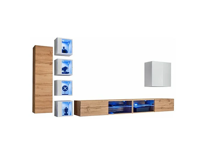 Ensemble Meuble TV "Switch XXVI" 320cm Naturel & Blanc