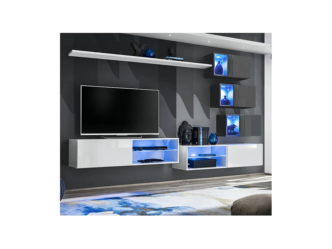 Ensemble Meuble TV "Switch XXIV" 250cm Blanc & Gris