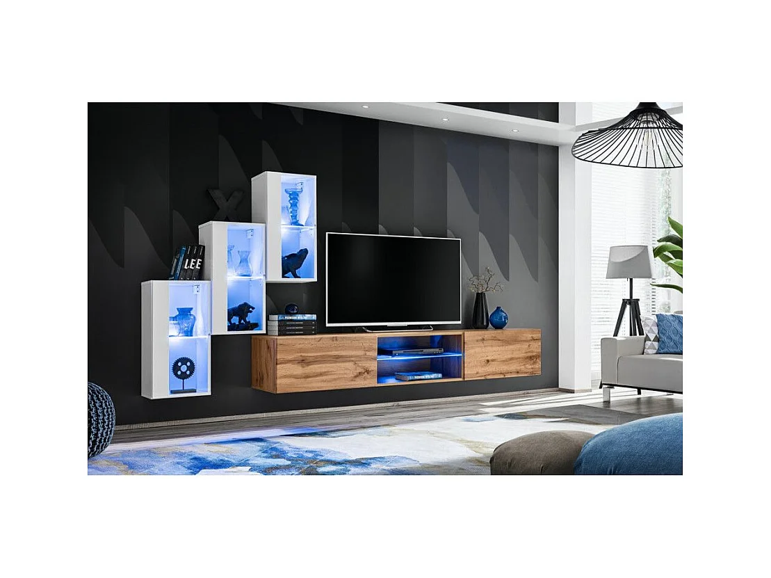 Ensemble Meuble TV "Switch XXII" 210cm Blanc & Naturel
