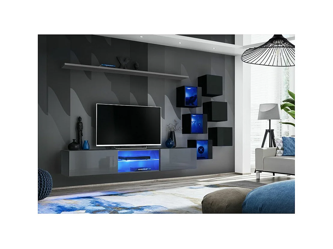 Ensemble Meuble TV "Switch XXI" 260cm Gris & Noir