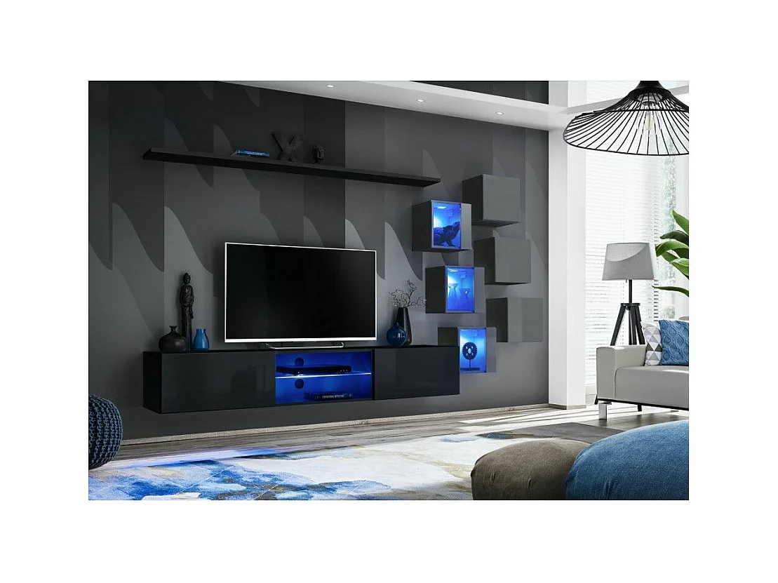 Ensemble Meuble TV "Switch XXI" 260cm Noir & Gris