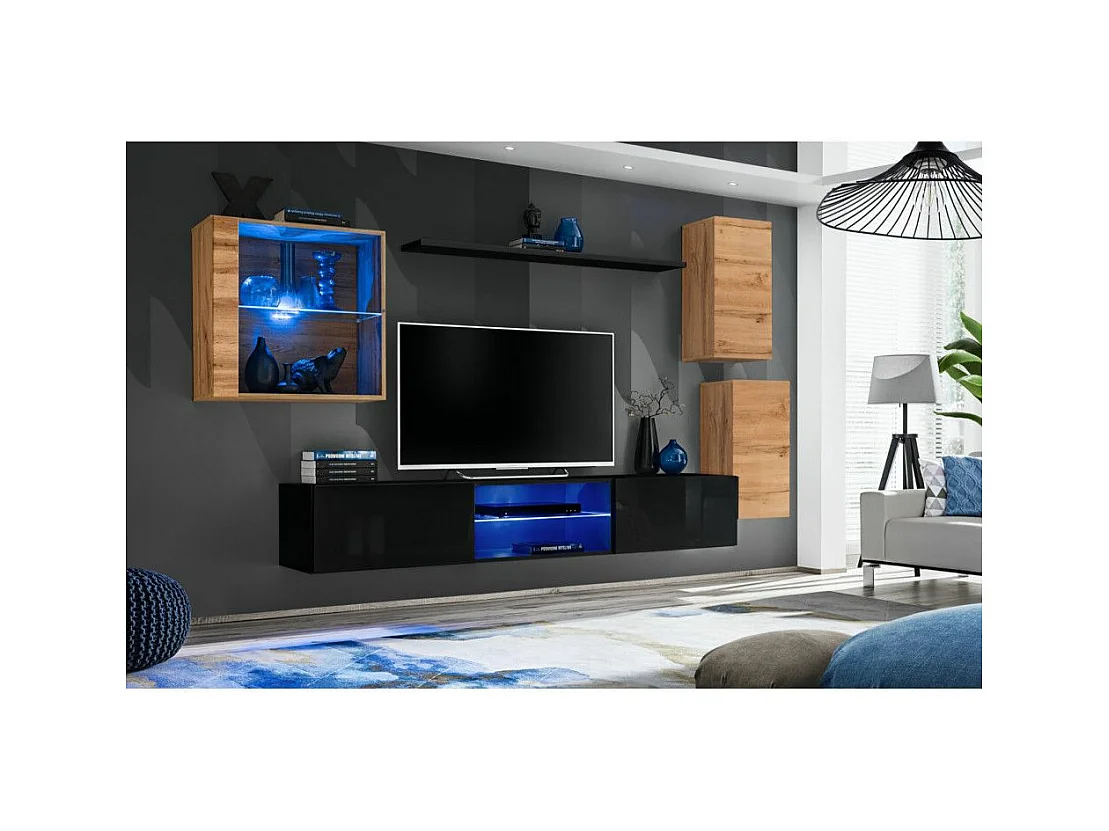 Ensemble Meuble TV "Switch XXIII" 250cm Naturel & Noir