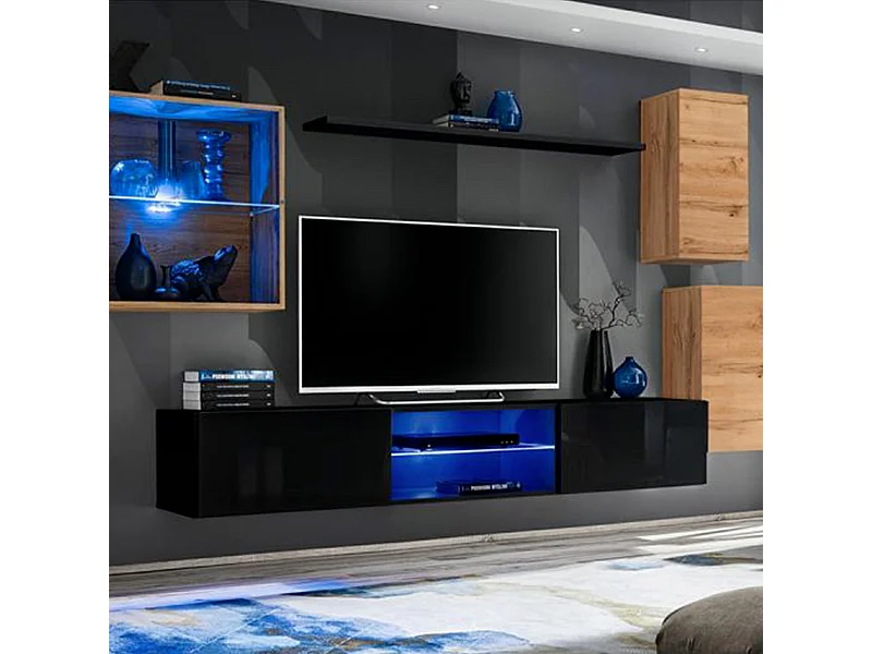 Ensemble Meuble TV "Switch XXIII" 250cm Naturel & Noir