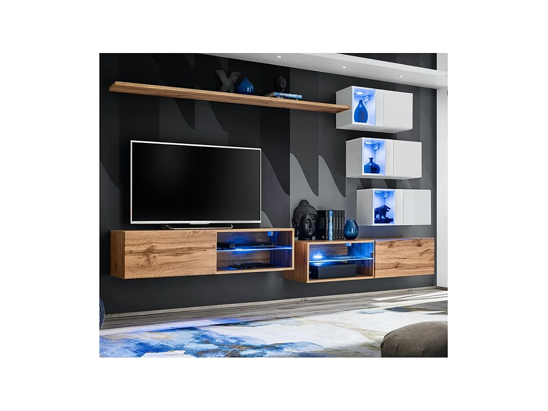 Ensemble Meuble TV "Switch XXIV" 250cm Naturel & Blanc