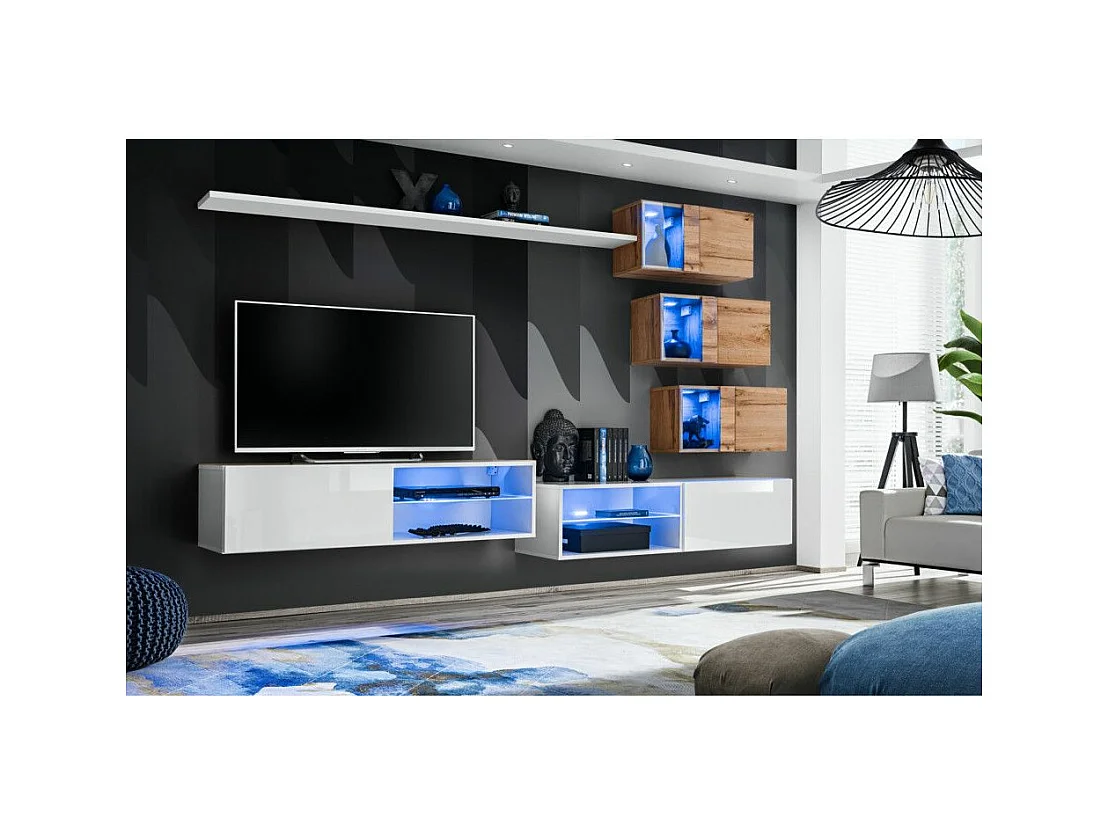 Ensemble Meuble TV "Switch XXIV" 250cm Blanc & Naturel