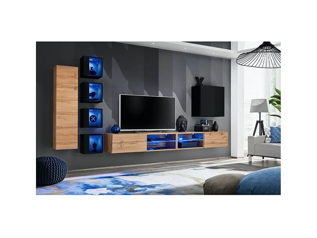 Ensemble Meuble TV "Switch XXVI" 320cm Naturel & Noir