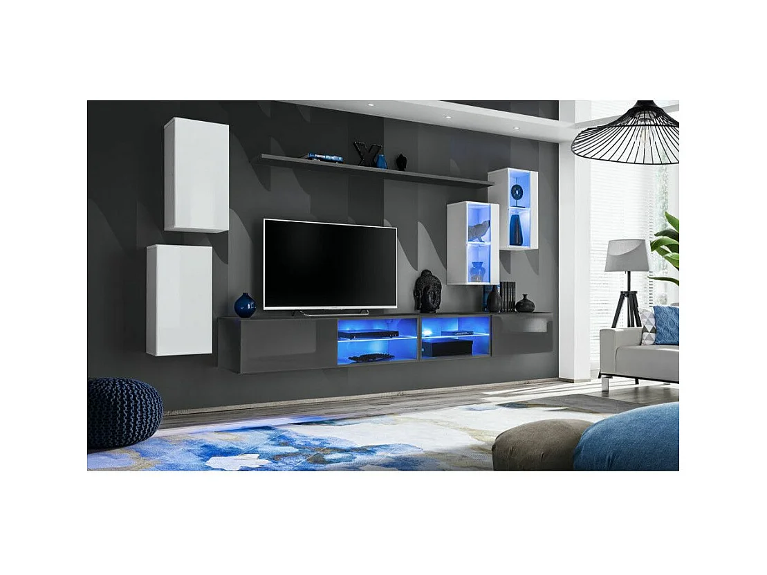 Ensemble Meuble TV "Switch XXV" 280cm Blanc & Gris