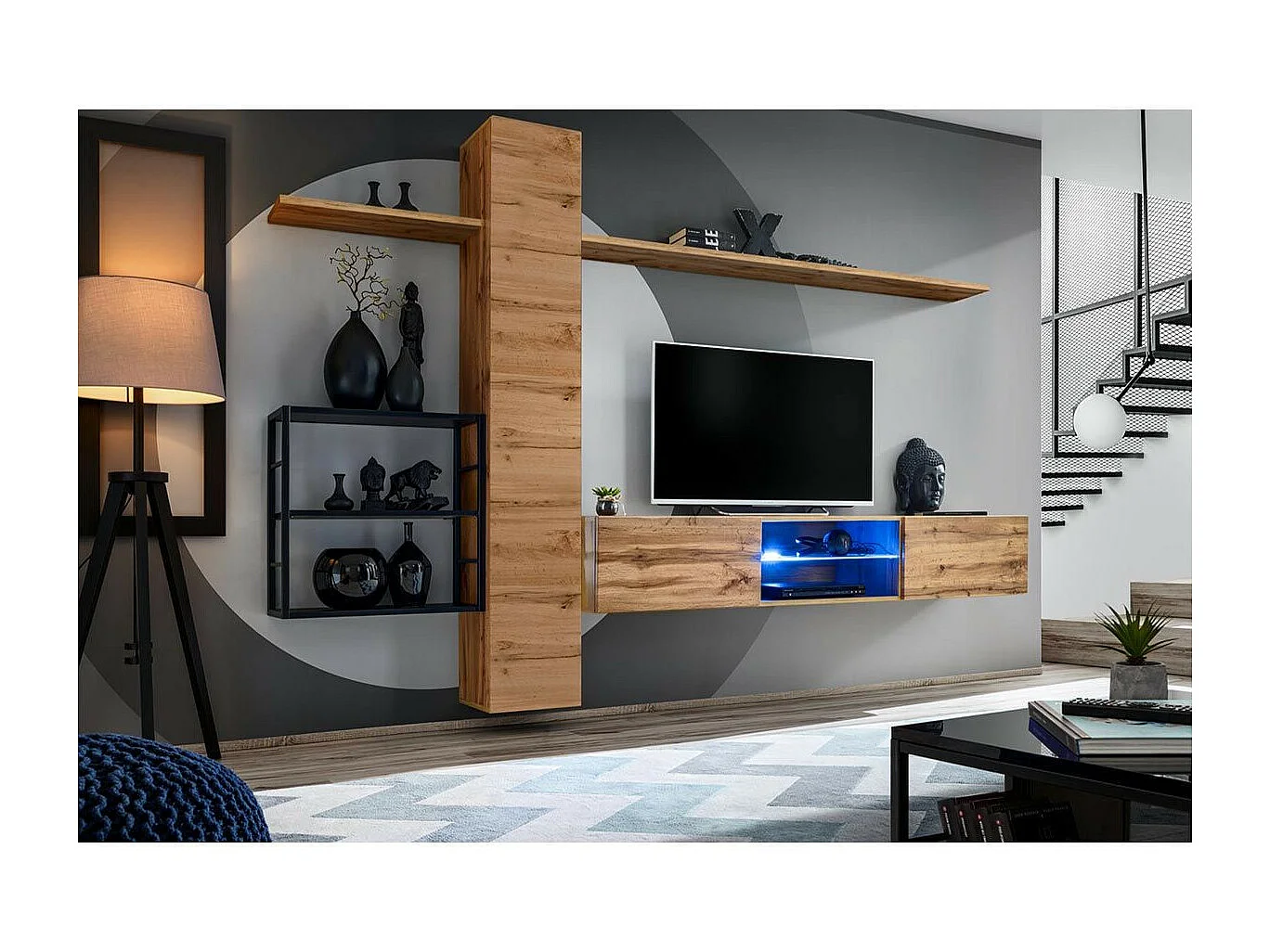 Ensemble Meuble TV "Switch V" 270cm Naturel & Noir